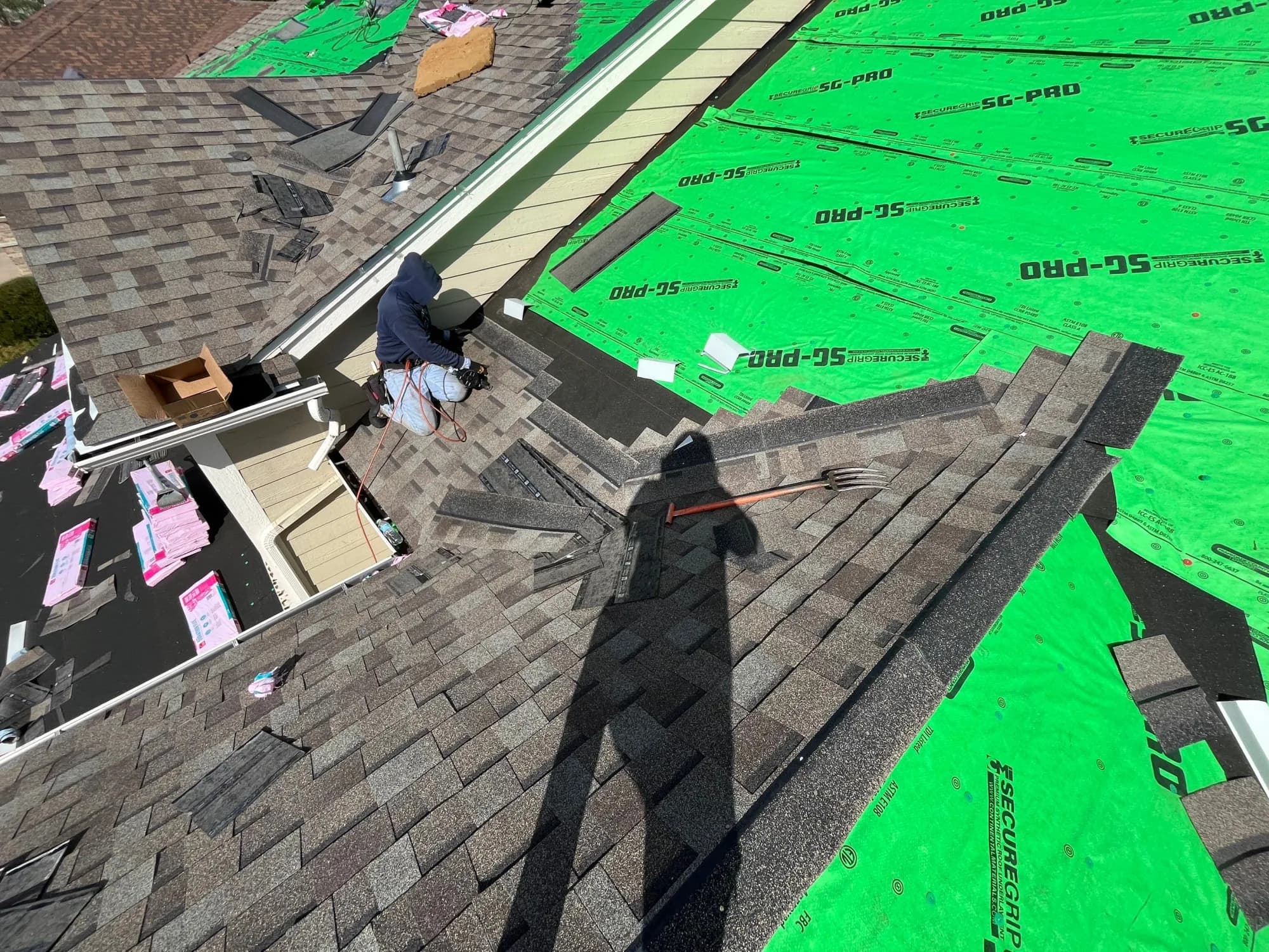 Completed Owens Corning Duration FLEX Class 4 impact-resistant roof on a Centennial home.